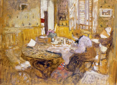 Madame Vuillard liest im Speisezimmer, rue Truffant von Edouard Vuillard