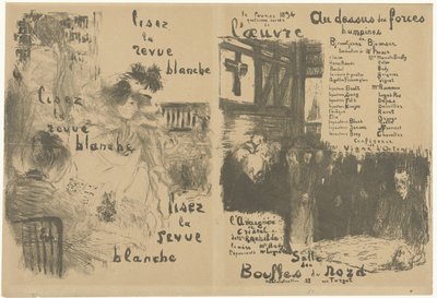 Umschlag Programmheft mit Werbung für La Revue Blanche und Ankündigung des Theaterstücks Au-dessus des forces humaines von Edouard Vuillard