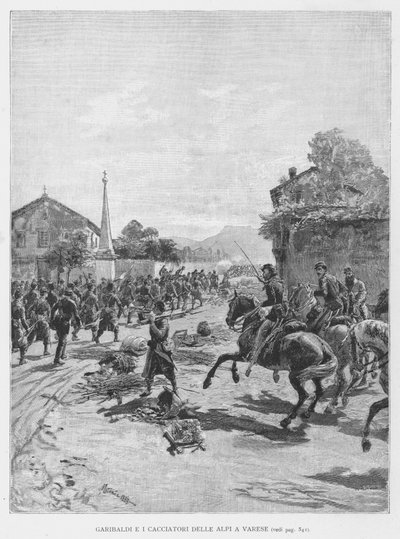 Garibaldi und die Alpenjäger in Varese (Gravur) von Edouardo Matania