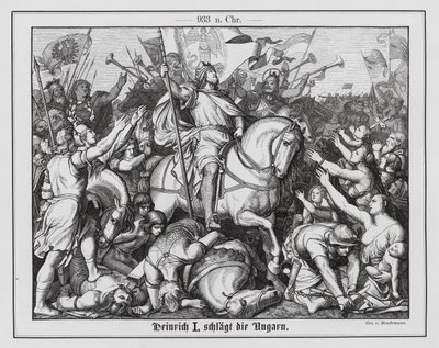 Heinrich I., König von Ostfranken, besiegt die Ungarn in der Schlacht von Riade, 933 von Eduard Bendemann
