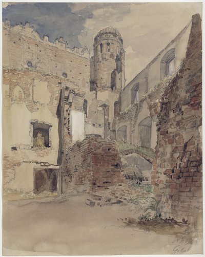 Schlossruine in Gollub, Hofansicht mit Turm von Eduard Gaertner