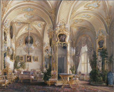 Innenräume des Winterpalastes. Das Wohnzimmer im Rokoko-Stil mit Putten, 1860er Jahre von Eduard Hau