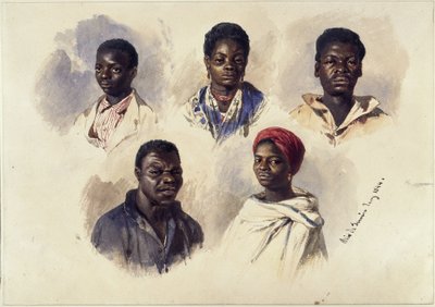 Fünf Porträts mit Afrobrasilianern, Brustbilder von Eduard Hildebrandt