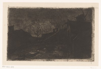 Landschaft mit Häusern und Mühle bei Abend von Eduard Karsen (signed by artist)