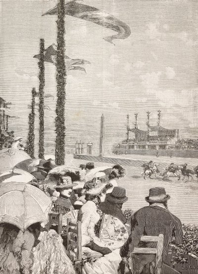 Pferderennen bei den pompejanischen Festen, Pompeji, Italien, Gravur nach einer Zeichnung von Edoardo Dalbono, aus L