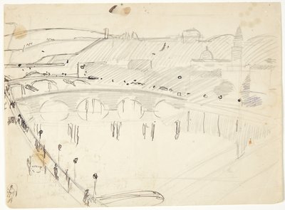 Blick aus einem Fenster bei Lungarno über den Fluss zu den Santo Spirito und San Miniato Höhen, Florenz von Edvard Weie