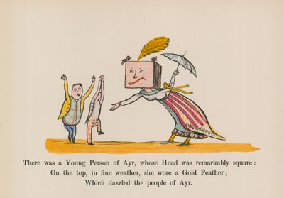 Es war eine junge Person aus Ayr, deren Kopf bemerkenswert quadratisch war von Edward (after) Lear