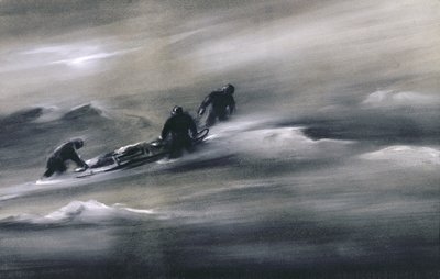 Drei Männer mit einem Schlitten im Schnee (1910-12) von Edward Adrian Wilson