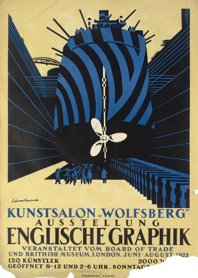 Deutsches Plakat für eine Ausstellung englischer Grafiken für das Board of Trade und das British Museum von Edward Alexander Wadsworth