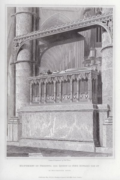 Denkmal von Philippa, der Königin von König Edward III., in der Westminster Abbey (Gravur) von Edward Blore