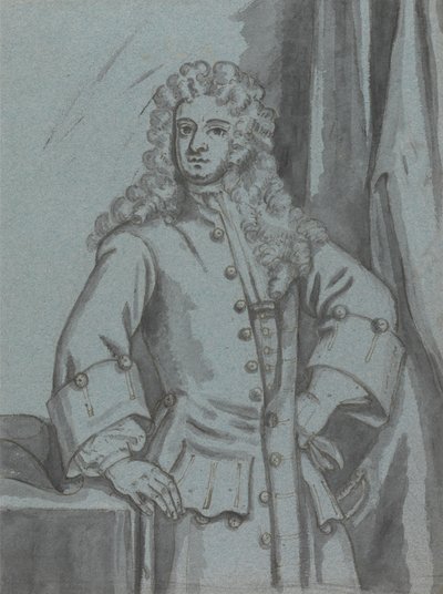 Ein Herr, der einen langen geknöpften Mantel mit großen Manschetten trägt von Edward Byng
