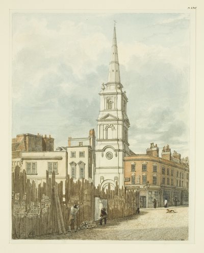 Christ Church vom Exchange mit dem geräumten Gelände für den Bau des neuen Rathauses von Edward Cashin
