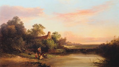 Englische Landschaft mit Hütte und Bach, 1860 von Edward Charles Williams