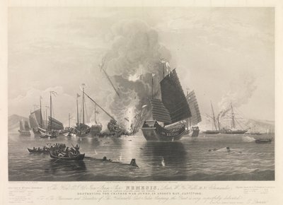 Das Ehrenwerte E.I. Co. Eisendampfschiff Nemesis, ... mit Booten von Sulphur, Calliope, Larne und Starling, die chinesische Kriegsschiffe in der Anson