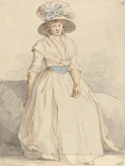 Eine junge Dame sitzt in einem weißen Kleid von Edward Edwards