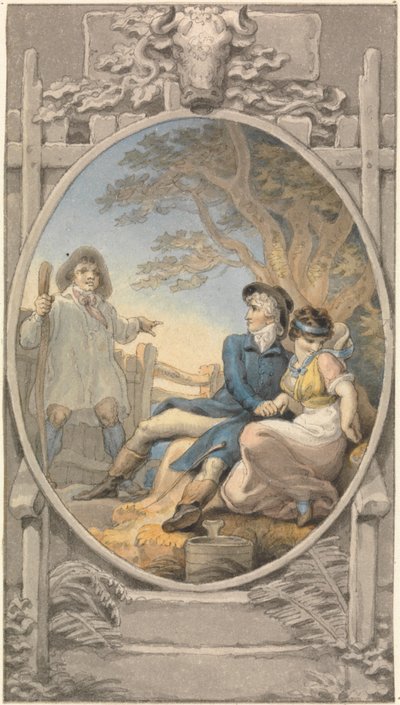 Entwurf in Farbe für ein Exlibris von Edward Francis Burney