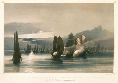 Angriff auf das Piratengeschwader von Chuiapoo, vor Tysami, China, 28. September 1849, Mitte des 19. Jahrhunderts (Lithographie) von Edward Hodges Cree