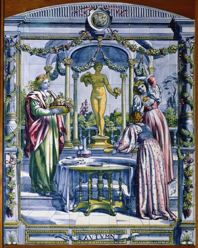 Herbst, aus einer Serie von Fliesenpaneelen für die niederländische Küche, 1867-8 von Edward John Poynter