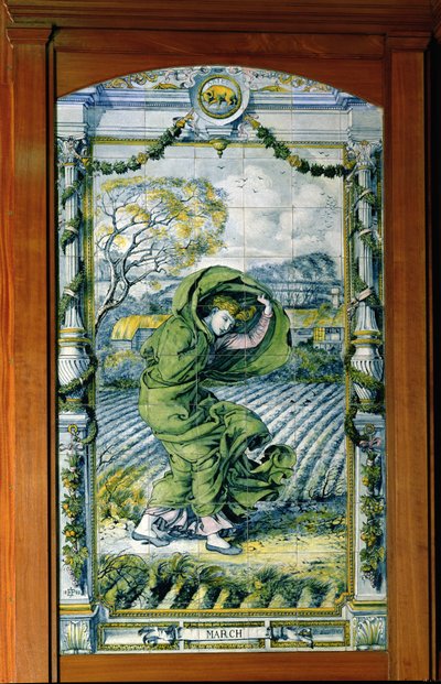 März, aus einer Serie von Fliesenpaneelen für die niederländische Küche, 1867-8 von Edward John Poynter