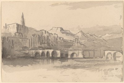 Brücke mit Bergen in der Ferne, Ventimiglia, 1884-1885 von Edward Lear