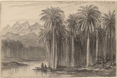 Figuren, die von einem Palmengarten (Wady Feiran) in Kanus aufbrechen von Edward Lear