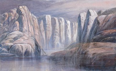Flusspass, zwischen kargen Felsklippen von Edward Lear