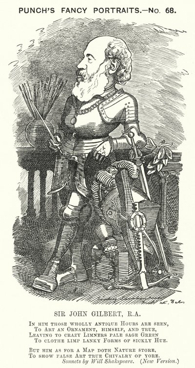 Punch-Karikatur: Sir John Gilbert, englischer Künstler (Stich) von Edward Linley (after) Sambourne