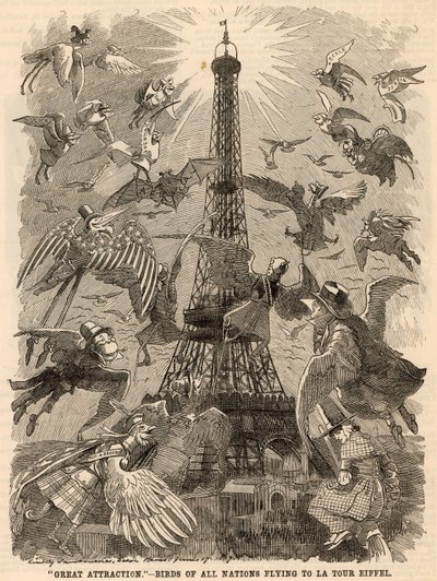 Vögel aller Nationen fliegen zum Eiffelturm von Edward Linley Sambourne