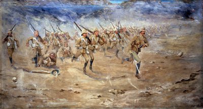 Rückkehr der Vor- und Nachhut, Gloucestershire Regiment rückt zum Angriff vor, Indien Nordwestgrenze, 1897 von Edward Matthew Hale