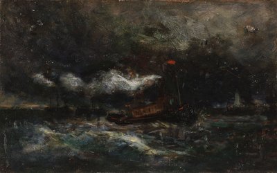 Sturm, Brenton Light (Boot im Sturm, Leuchtturm im Hintergrund) von Edward Mitchell Bannister