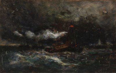 Sturm, Brenton Leuchtfeuerboot im Sturm, Leuchtturm im Hintergrund, n.d. von Edward Mitchell Bannister