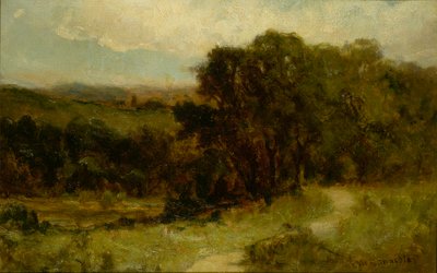 Ohne Titel (Landschaft mit Straße in der Nähe eines Baches und Bäumen) von Edward Mitchell Bannister