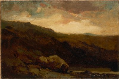 Ohne Titel (bergige Landschaft mit Felsen und Bach im Vordergrund) von Edward Mitchell Bannister