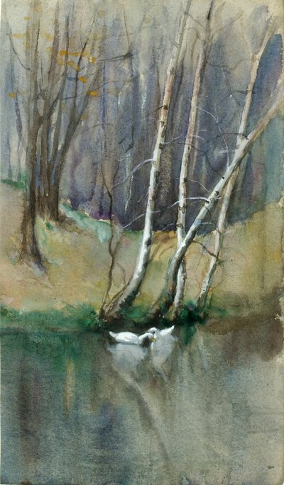 Unbetitelte Waldszene mit Birken und Enten, n.d. von Edward Mitchell Bannister