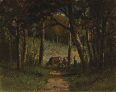 Ohne Titel, Kühe auf einem Pfad im Wald, 1883 von Edward Mitchell Bannister