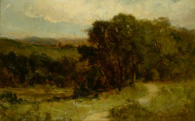 Unbetitelte Landschaft mit Straße in der Nähe eines Baches und Bäumen, n.d. von Edward Mitchell Bannister