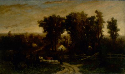 Ohne Titel: Frau mit Rindern und Schafen in der Dämmerung, n.d. von Edward Mitchell Bannister