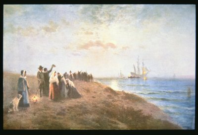 Einschiffung der Pilger von Edward Moran