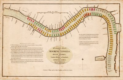Mr. Ogles Plan zur Verankerung von Schiffen im Fluss Thames, von der London Bridge bis Deptford, nach einem verbesserten System von Edward Ogle