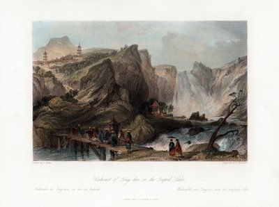 Wasserfall von Ting-hoo, am Tripod-See, China, um 1840 von Edward Paxman Brandard