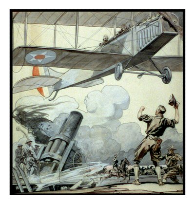 Flugzeug, Artilleriegeschütz und Soldaten von Edward Penfield von Edward Penfield