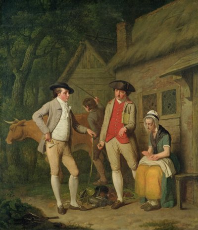 Die Kuh und die Güter der Witwe Costard, die wegen Steuern gepfändet wurden, werden durch die Großzügigkeit von Johnny Pearmain eingelöst, 1782 von Edward Penny