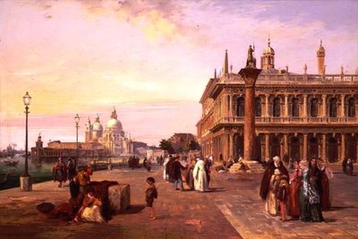 Figuren auf der Piazzetta, Venedig mit Salute im Hintergrund von Edward Pritchett