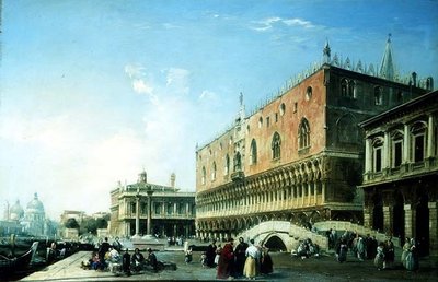 Die Piazzetta, Venedig, mit zahlreichen Figuren am Dogenpalast von Edward Pritchett
