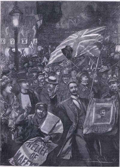 Mafeking-Nacht in London, Illustration aus Cassells Geschichte Englands, 1900er Jahre von Edward Read