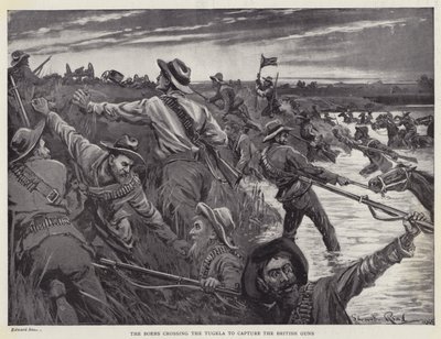 Die Buren überqueren den Tugela, um die britischen Kanonen zu erobern (Lithografie) von Edward Read