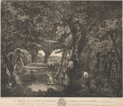 Morgenszene im Wald mit Rinaldo am Ufer des verzauberten Flusses von Edward Rooker