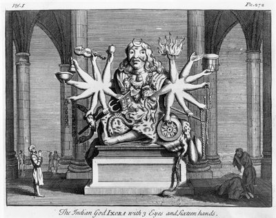 Der indische Gott Ixora mit 3 Augen und sechzehn Händen, ca. 1780 von Edward Rooker