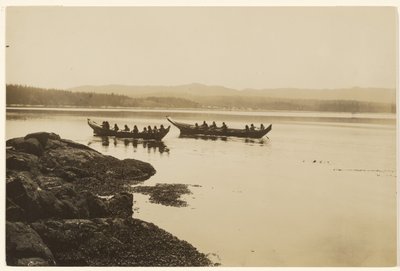 [Die Krieger, jung und alt, starteten ihre Kanus] von Edward S. Curtis