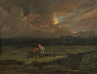 Ein Soldat und seine Frau und Kind in einer stürmischen Landschaft von Edward Villiers Rippingille